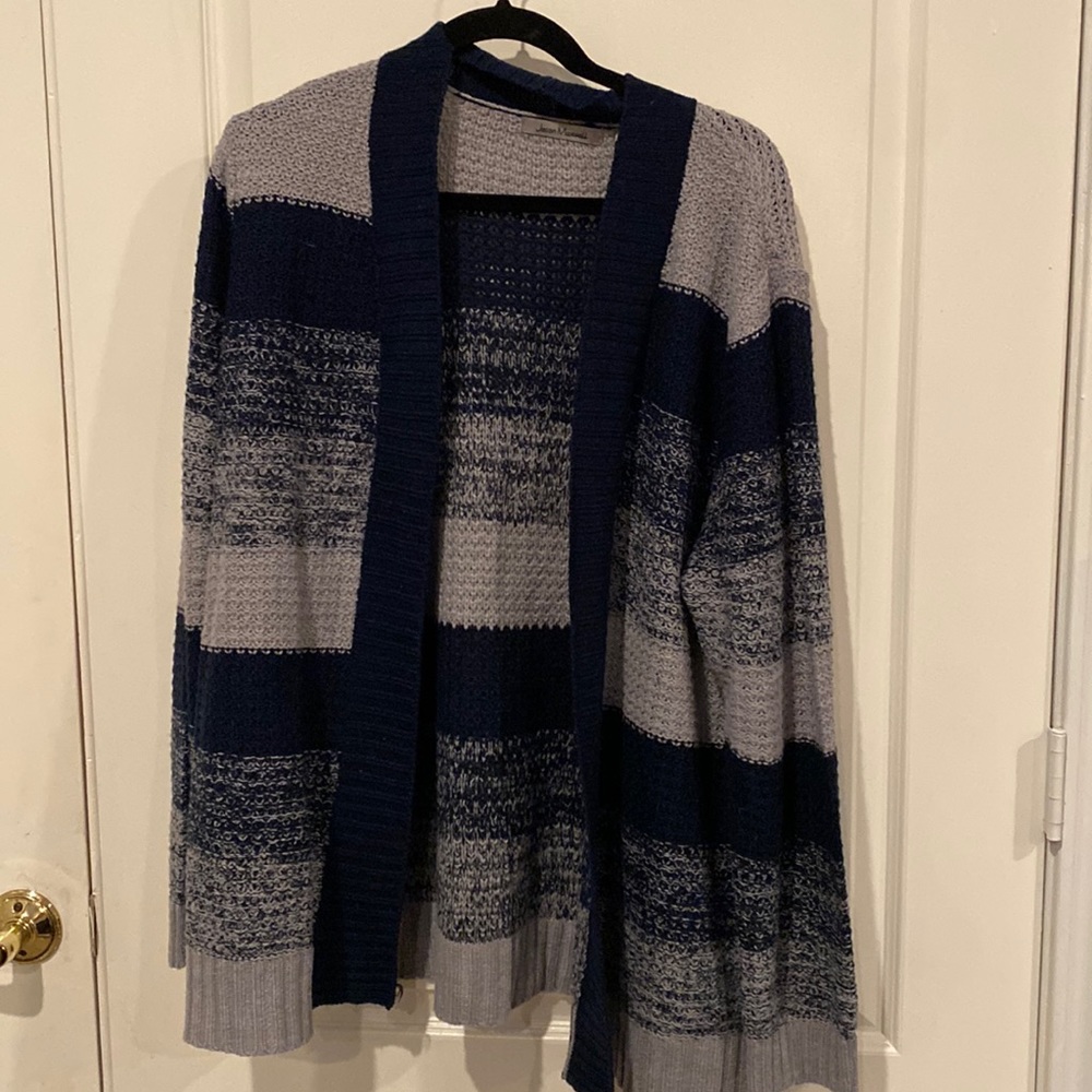 Jason Maxwell Navy and Gray Striped Cardigan